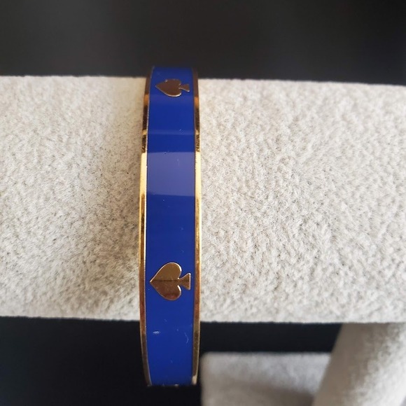 Kate Spade Spot the Spade Bangle Navy Blue Enamel with Gold Plate Spades Signed - Picture 4 of 6